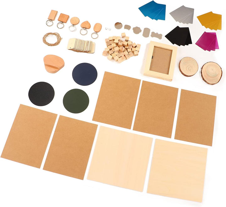 Hyuduo Laser Material Kit 11 Arten Material Edelstahl Kiefernholz DIY Herstellung CNC Lasergravur Ma