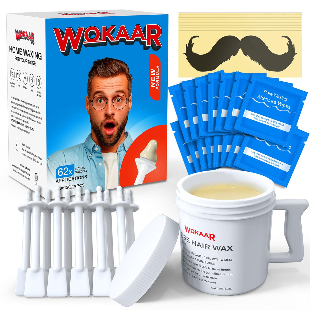 Wokaar Nasenwachsset für Männer, 120 g, hypoallergenes Wachs, 30 Applikatoren, Nasen- und Ohrenhaarw