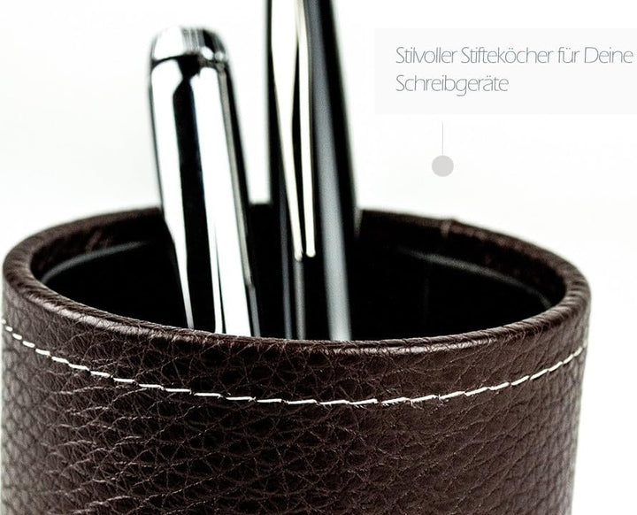 DELMON VARONE - Stifteköcher aus Soft Grain Leder braun - Echtleder Stiftebecher mit PU Innenverklei