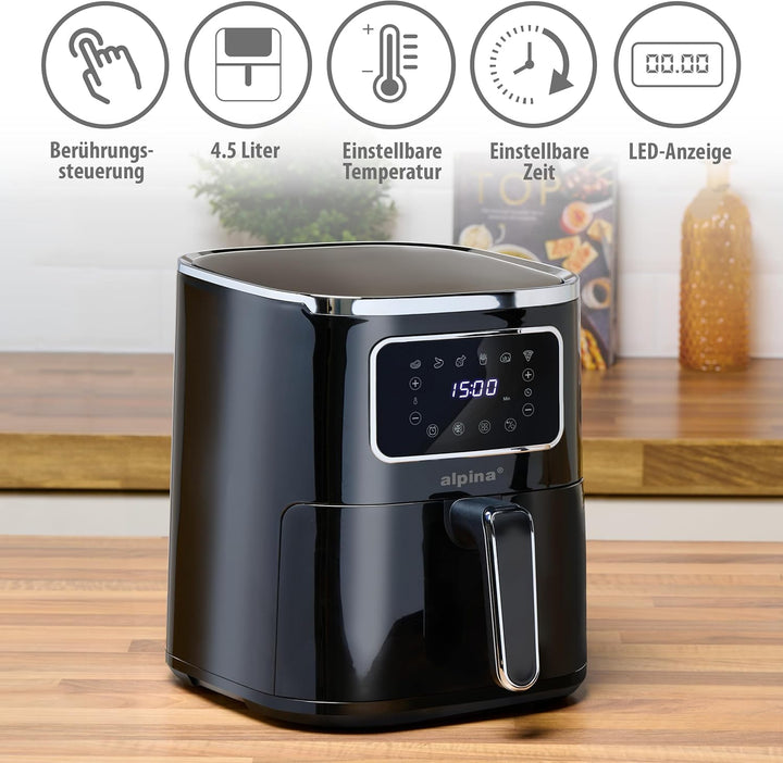 alpina Heissluftfritteuse 4.5L - Airfryer für 3 bis 4 Personen - Air Fryer mit Digitalanzeige - Eins