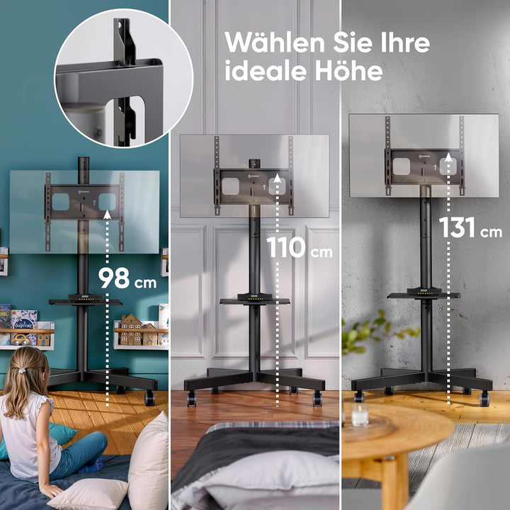 ONKRON Mobiler TV Ständer rollbar für 23-60 Zoll Bildschirme bis zu 40 kg - TV Standfuss höhenverste