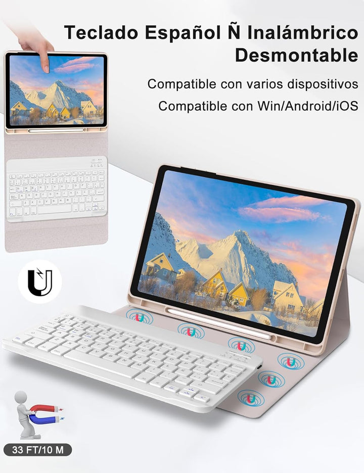 Samsung Galaxy Tab S9 FE Tastatur, 27,9 cm (10,9 Zoll), 2023, spanische Bluetooth-Tastatur für Samsu