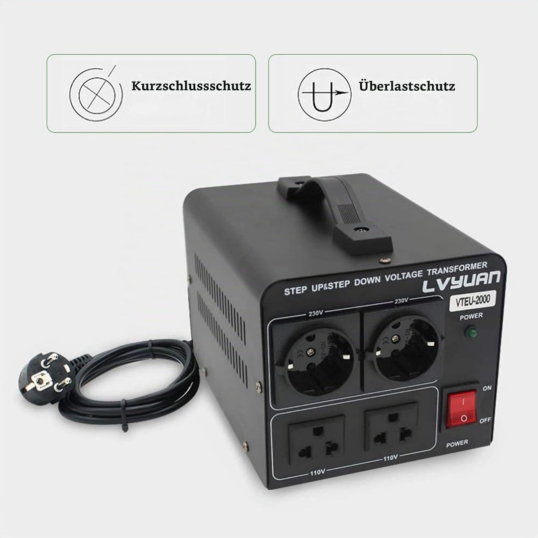 2000VA 110 Volt USA Spannungswandler Ringkern-Transformator 2000 Watt - In: 110V oder 220V / Out: 11