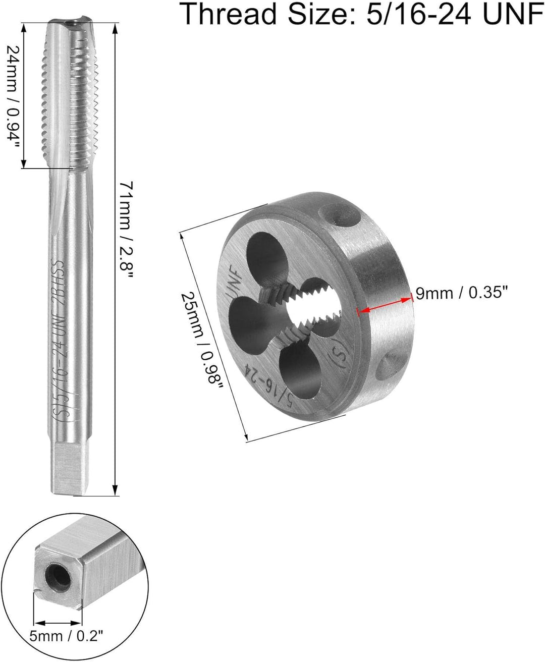 sourcing map 5/16-24 UNF Gewindeschneider Werkzeugsatz 25mm Rund Werkzeugschlüssel Hochgeschwindigke