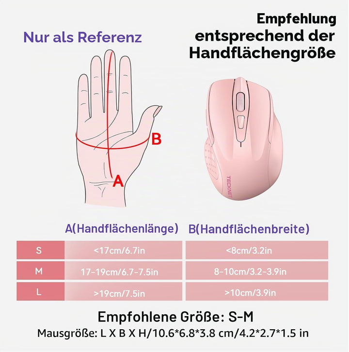 TECKNET Wiederaufladbare, 2.4G Kabellose Maus mit leisem Klick, 4800 DPI, 6 Einstellbar, Ergonomisch