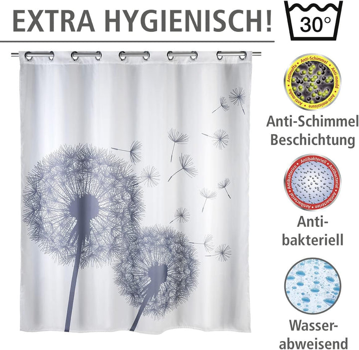 WENKO Anti-Schimmel Duschvorhang Astera Flex, Textil-Vorhang mit Antischimmel Effekt, grosse integri