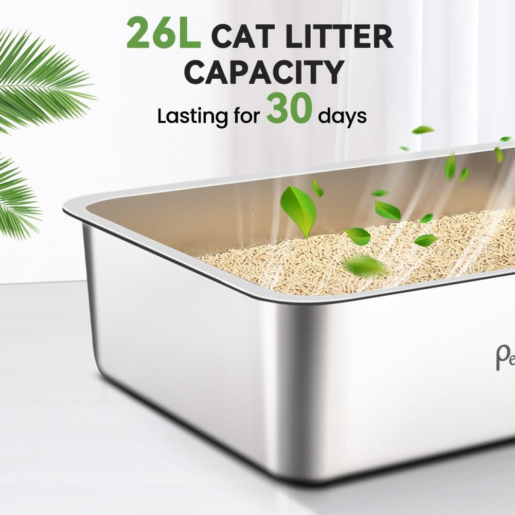 Katzentoilette aus Edelstahl: Extra grosse Metall-Liter-Box – leicht zu reinigende hohe Seite Katzen