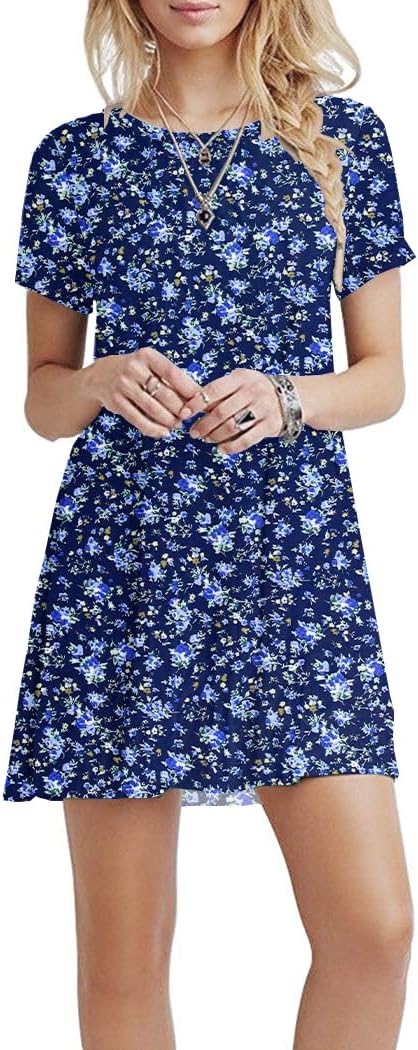 AUSELILY Damen Kleider Sommer Kurzarm Shirtkleider Kurz Sommerkleider Leicht Freizeitkleid mit Tasch