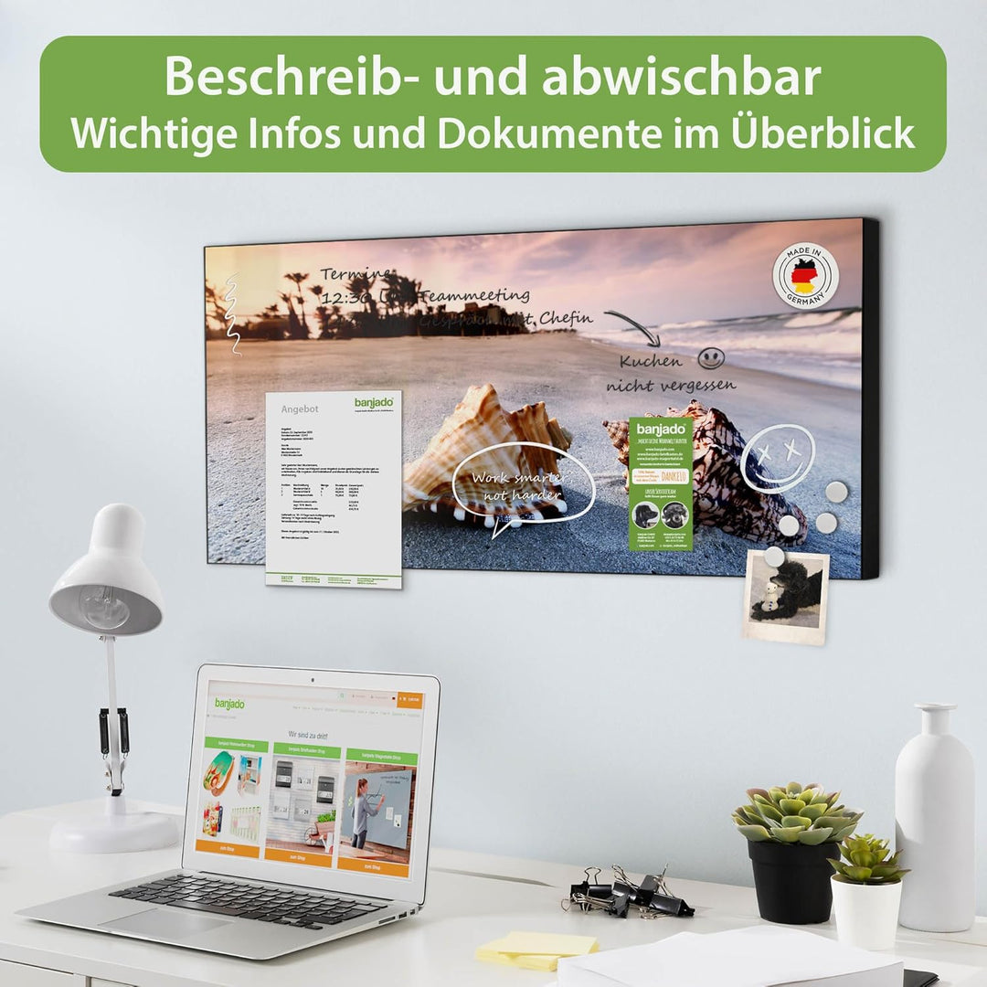 banjado Magnettafel schwarz 78 x 37cm / Magnetwand Metall/Magnetpinnwand als Memoboard/Pinnwand Magn