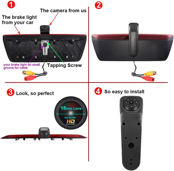 Berlingan 18mm Linse Top Qualität Auto Drittes Dach Original-Bremslicht-Rückfahrkamera, Ersatz für V
