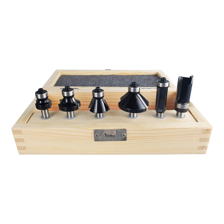 STIER Rand- und Kantenfräser Set, 6-teilig, 8 mm Schaft, Oberfräsen Fräser Set, Fräser für Oberfräse