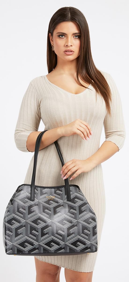 GUESS Damen Vikky Large Tote Bag Schwarzes Logo, Schwarzes Logo
