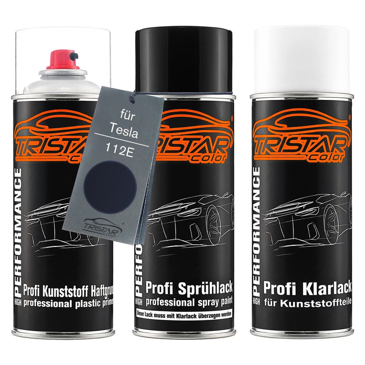 TRISTARcolor Autolack Spraydosen Set für Kunststoff Stossstange für Tesla 112E Steel Grey Perl Metal