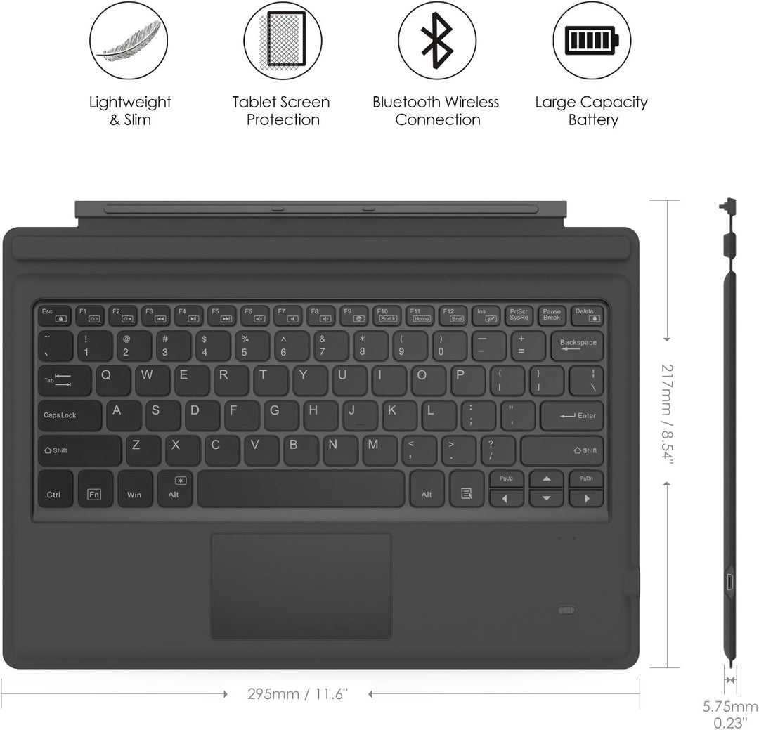 MoKo Type Cover Tastatur Kompatibel mit Microsoft Surface Pro 7 Plus/Pro 7/6/5/4/3, QWERTY Layout Bl
