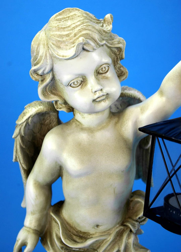 GeKi Trend 2er Set Engel Figuren mit Laterne Dekofigur Putte frostfest Gartendeko antik weiss Grabsc