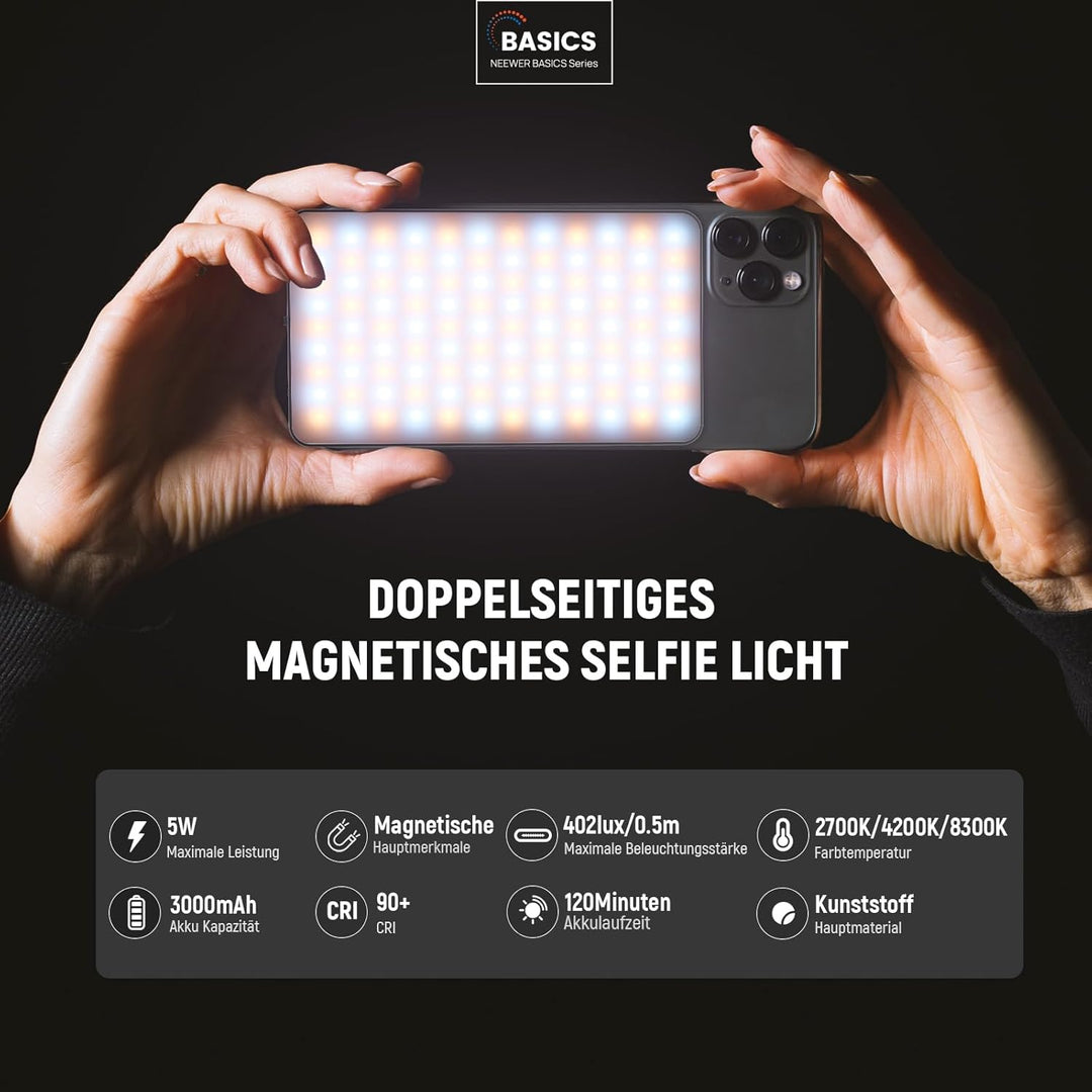 NEEWER Basics Magnetisches Handy Selfie Licht für iPhone, MagSafe, doppelseitiger Clip, LED Beleucht