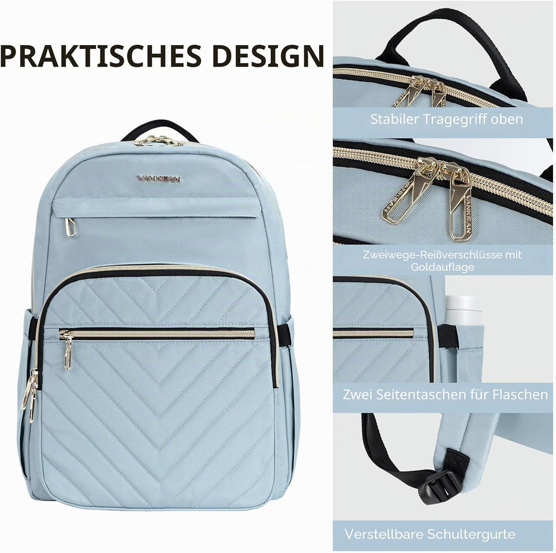 VANKEAN 15.6 Zoll Laptop Rucksack Damen, Hohe Schulrucksack Wasserdicht Damen Herren Arbeitstasche m