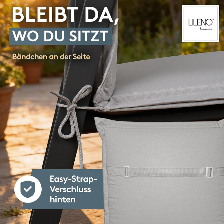 LILENO HOME Gartenstuhl Auflagen [2er Set - Hochlehner] in Grau - Bequeme Liegen als Sitzauflagen fü