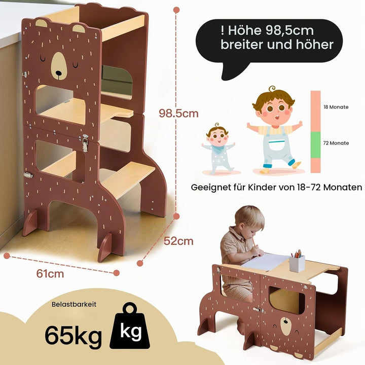 labebe lernturm ab 1 Jahr, Grossformat Montessori Lernturm klappbar, 3 in 1 Multifunktion Learning T