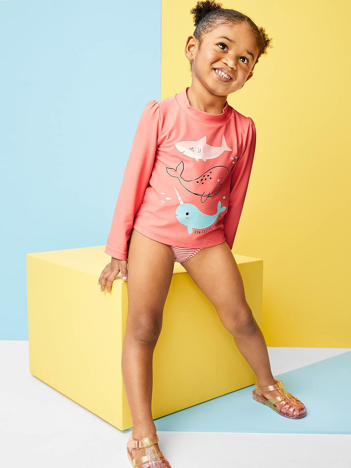 Simple Joys by Carter's Baby-Mädchen Rash-Guard-Set, 3 Jahre Orange Meereswelt/Rot Früchte/Stre
