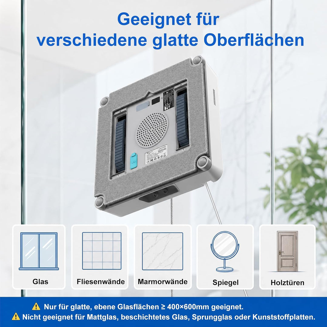 Fensterputzroboter mit 4-Fach Sprühsystem, Automatische Fensterreinigung für rahmenlose &amp; gerahmte F