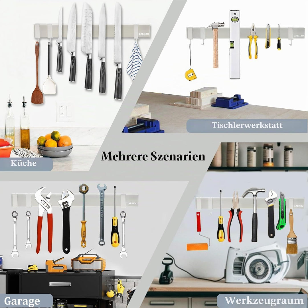 Magnetleiste Messer 40cm - Starker Magnetischer Messerhalter mit 3Haken - Edelstahl Magnetleiste zum