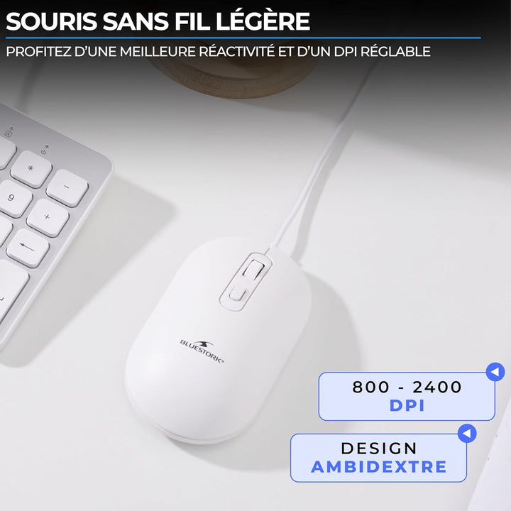 Bluestork - Pack Mac Tastatur und Maus für Mac Weiss USB-C & USB-A, AZERTY