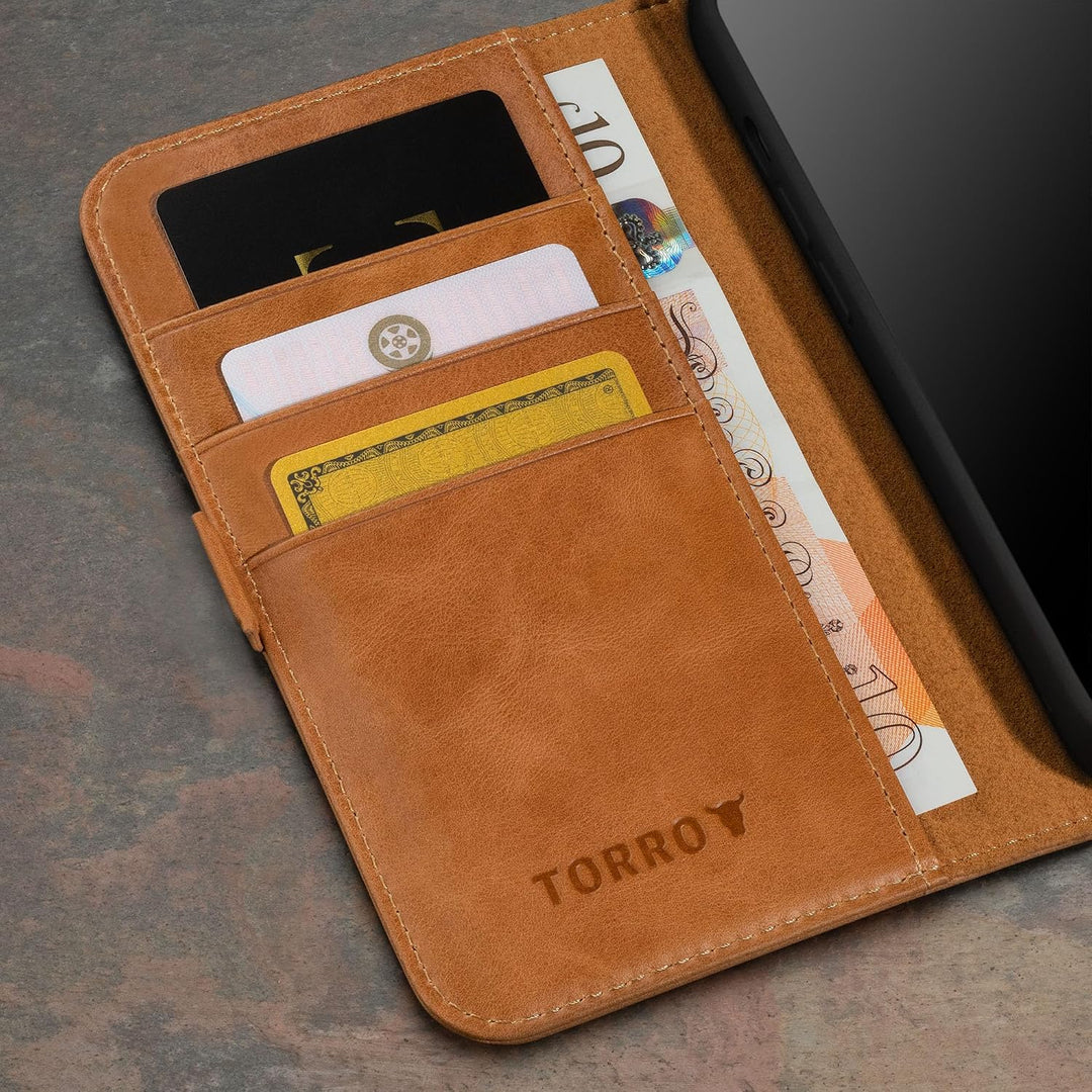 TORRO Hülle kompatibel mit iPhone 15 Pro Max – Premium Lederhülle mit Standfunktion und Kartenfächer