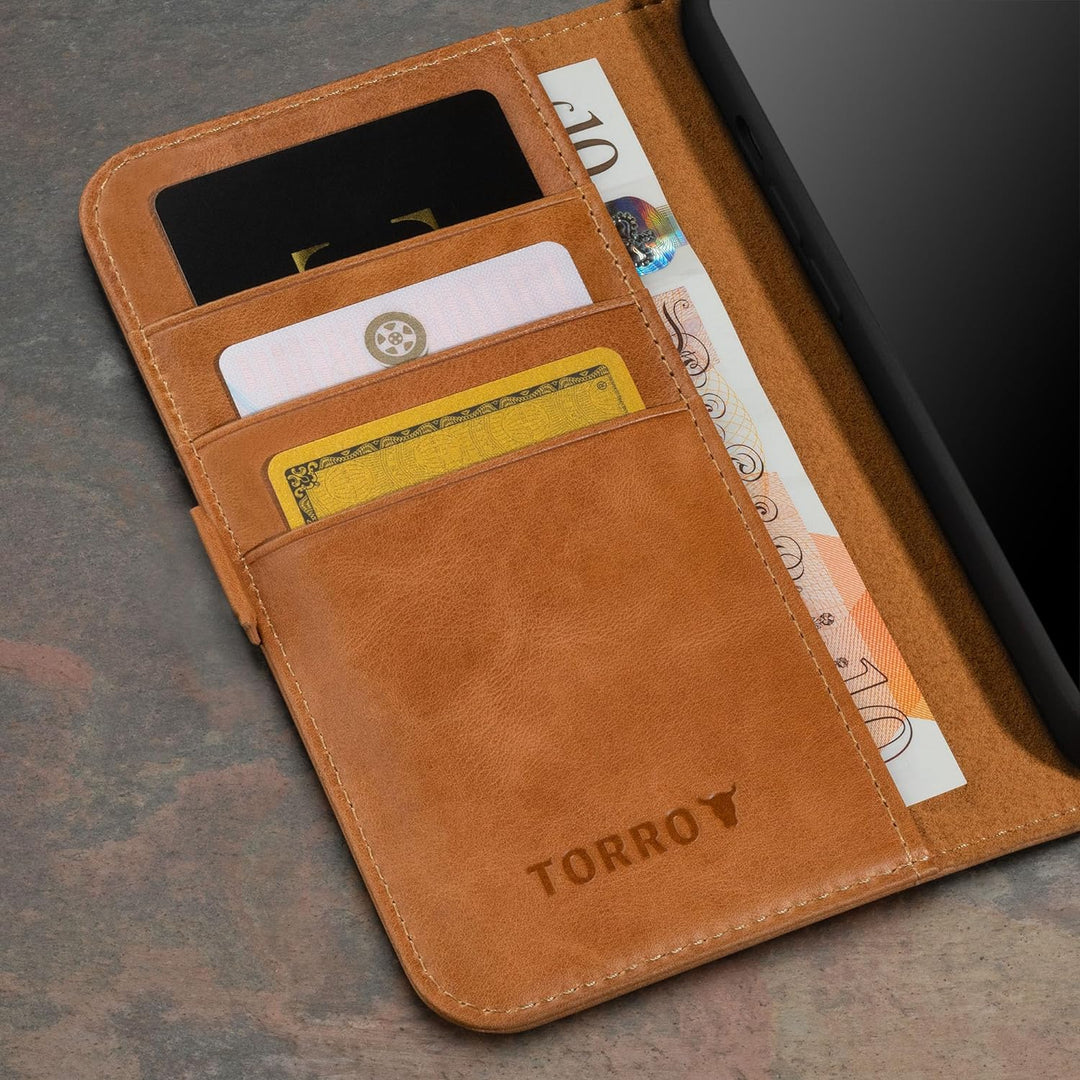 TORRO Hülle kompatibel mit iPhone 15 Pro Max – Premium Lederhülle mit Standfunktion und Kartenfächer