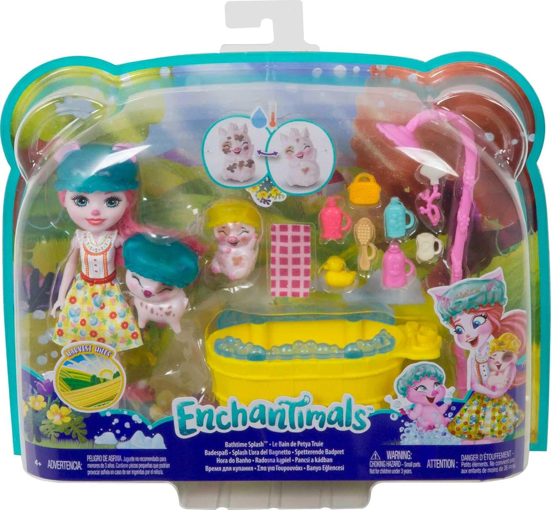 Enchantimals GJX36 - Badespass Spielset mit Petya Pig Puppe, 2 Ferkel-Figuren (1 Davon mit Farbwechs