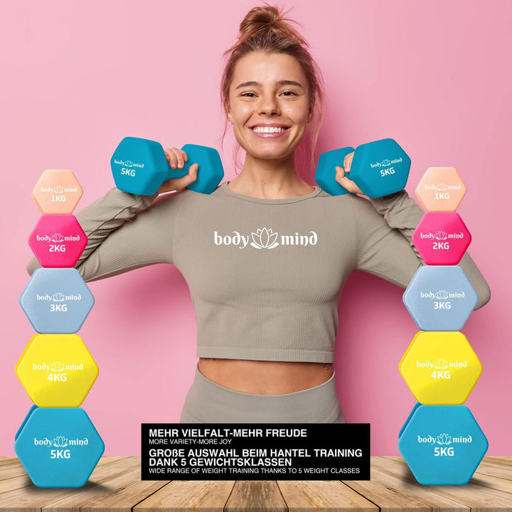 Body & Mind® Hanteln 2er Set Gymnastikhanteln Dumbbells Kurzhanteln; Effektives Krafttraining mit ve