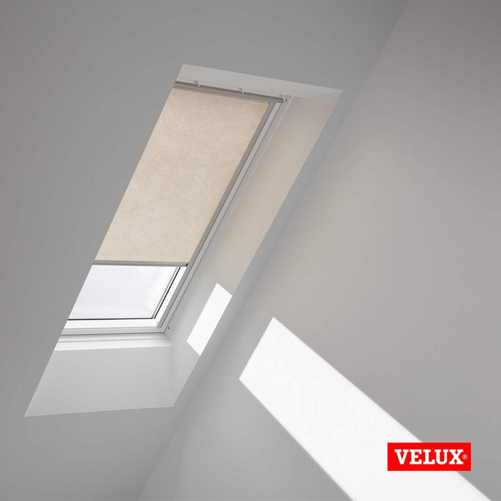 VELUX Original Dachfenster Sichtschutzrollo für F06, Sandbeige Gepunktet, mit Grauer Führungsschiene
