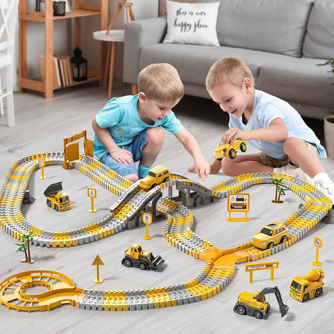 TEMI 236 PCS Autorennbahn Spielzeug für 3 4 5 6 Jahre alte Jungen, Flexible Rennstrecken Playset mit