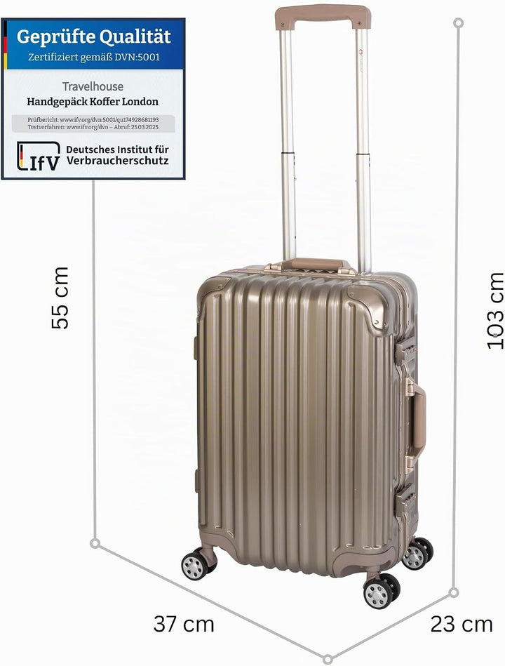 Travelhouse London Boardkoffer 55cm · Aluminium-Rahmen · Polykarbonat Hartschale · 2X TSA Zahlenschl