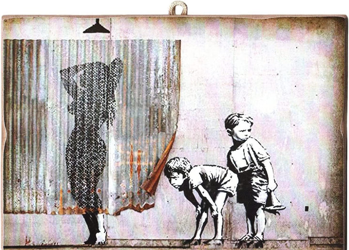 KUSTOM ART 3 Bilder im Vintage-Stil, Bansky-Stil, aus Kollektion, Druck auf Holz, 25 x 18 cm
