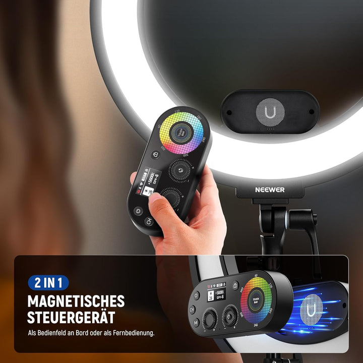 NEEWER RL45C 18" 45W RGB LED Ringlicht Edge Lit Licht mit Handy Stativ Fernbedienung CRI95+ 3100lux/