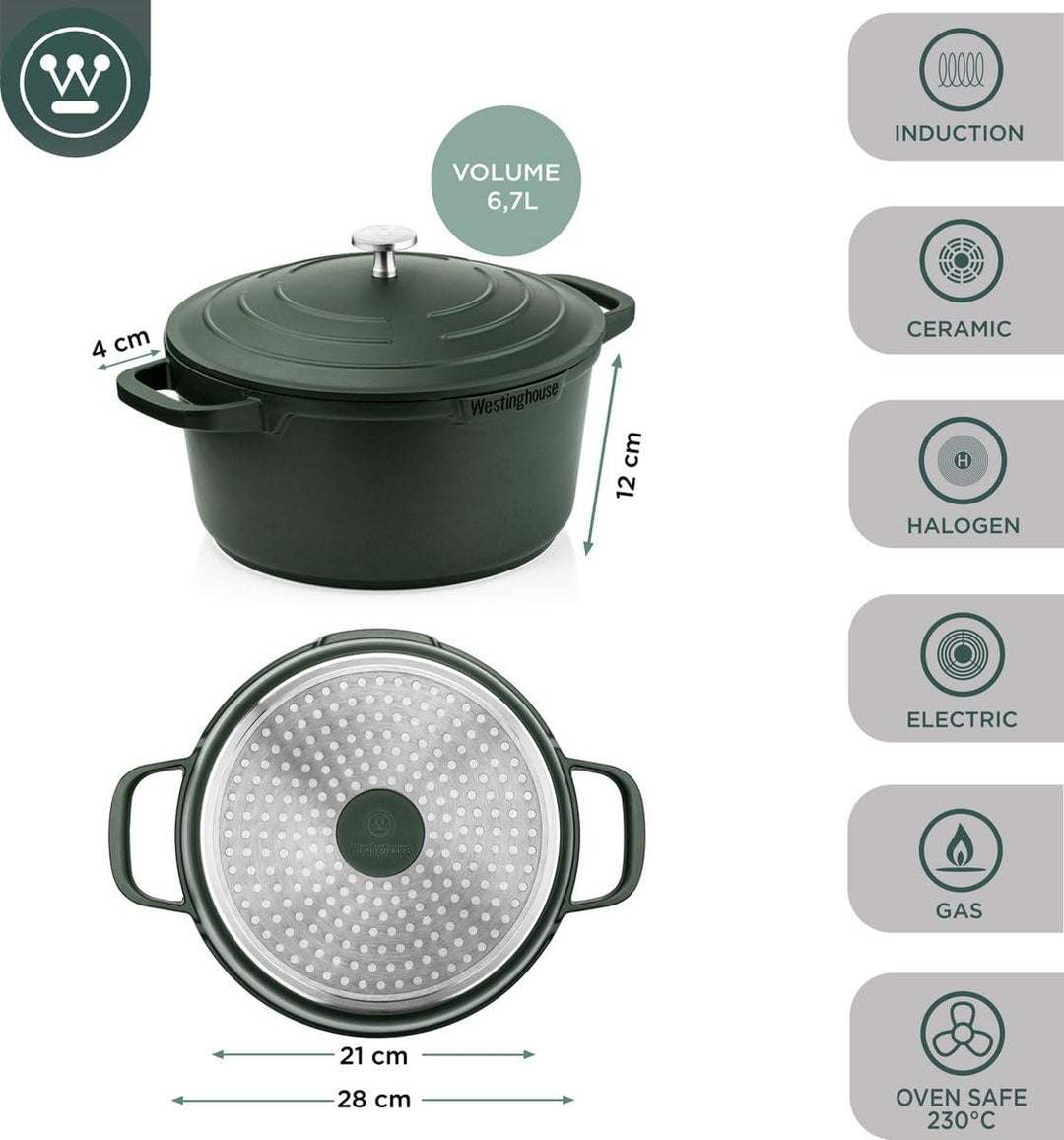 Westinghouse PERFORMANCE SERIES Kochtopf gross, 28cm grosser Kochtopf für Induktion & alle Herdarten