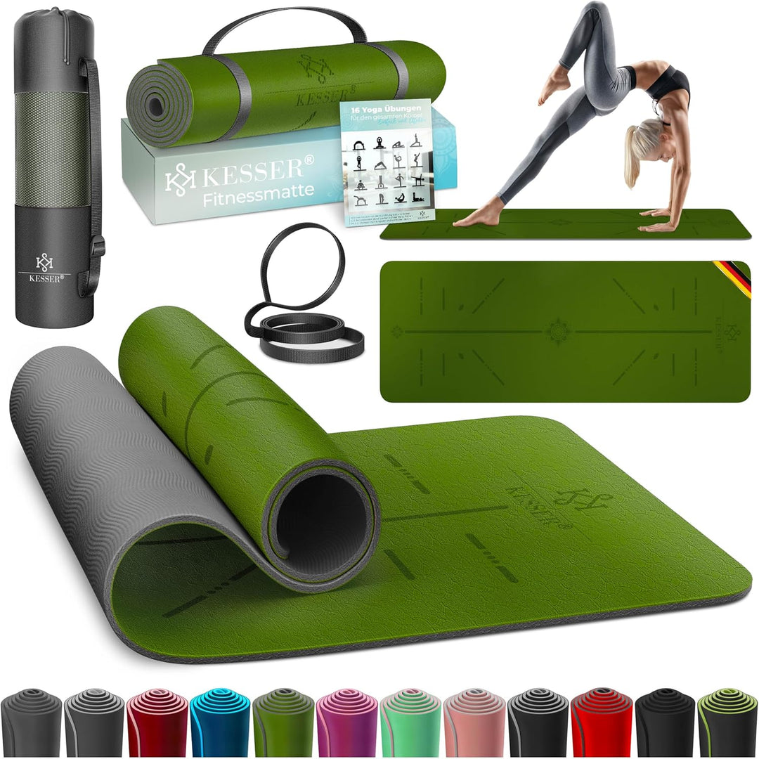 KESSER® Gymnastikmatte mit Tragegurt rutschfest TPE Yogamatte Gepolstert & rutschfest Fitnessmatte,