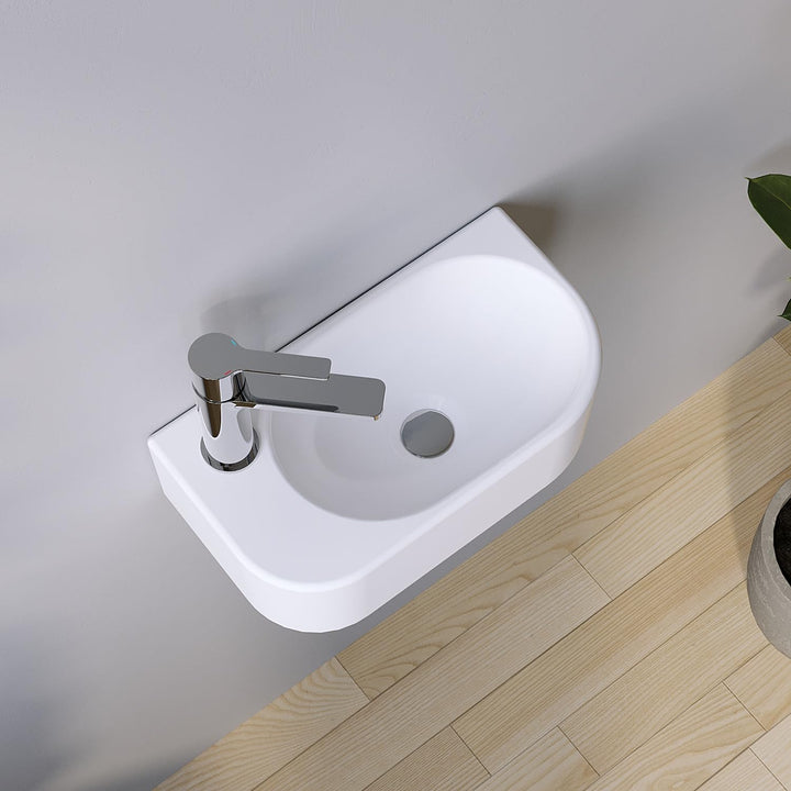 Waschbecken Keramik Waschtisch Hängewaschbecken klein Handwaschbecken Weiss Oval 40 x 21 cm Badezimm