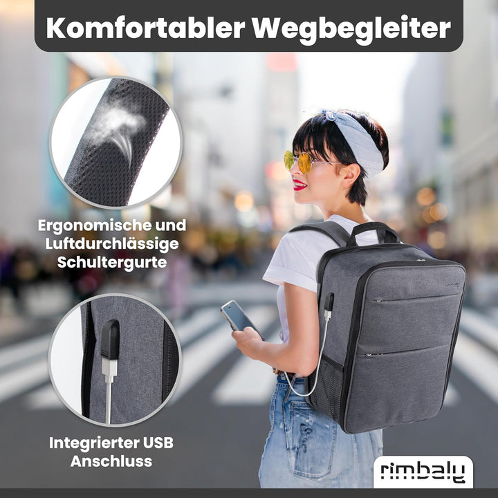 Laptop Rucksack - wasserabweisend & Stossfest - USB-Anschluss, erweiterbar, Anthrazit - Ideal für Bu