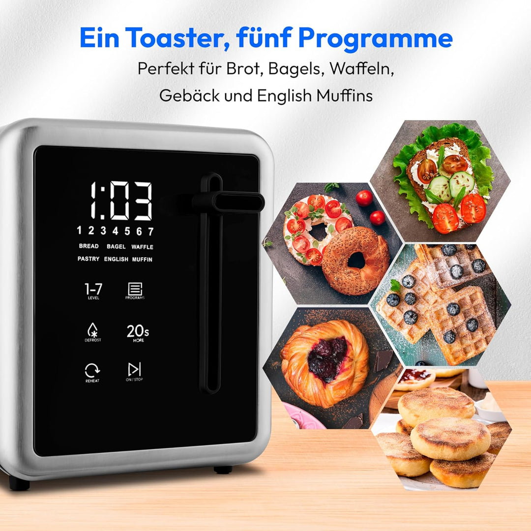 MEDION Toaster 4 Scheiben mit Brötchenaufsatz (7 Bräunungsstufen, 5 Automatikprogramme, 1.450 Watt,