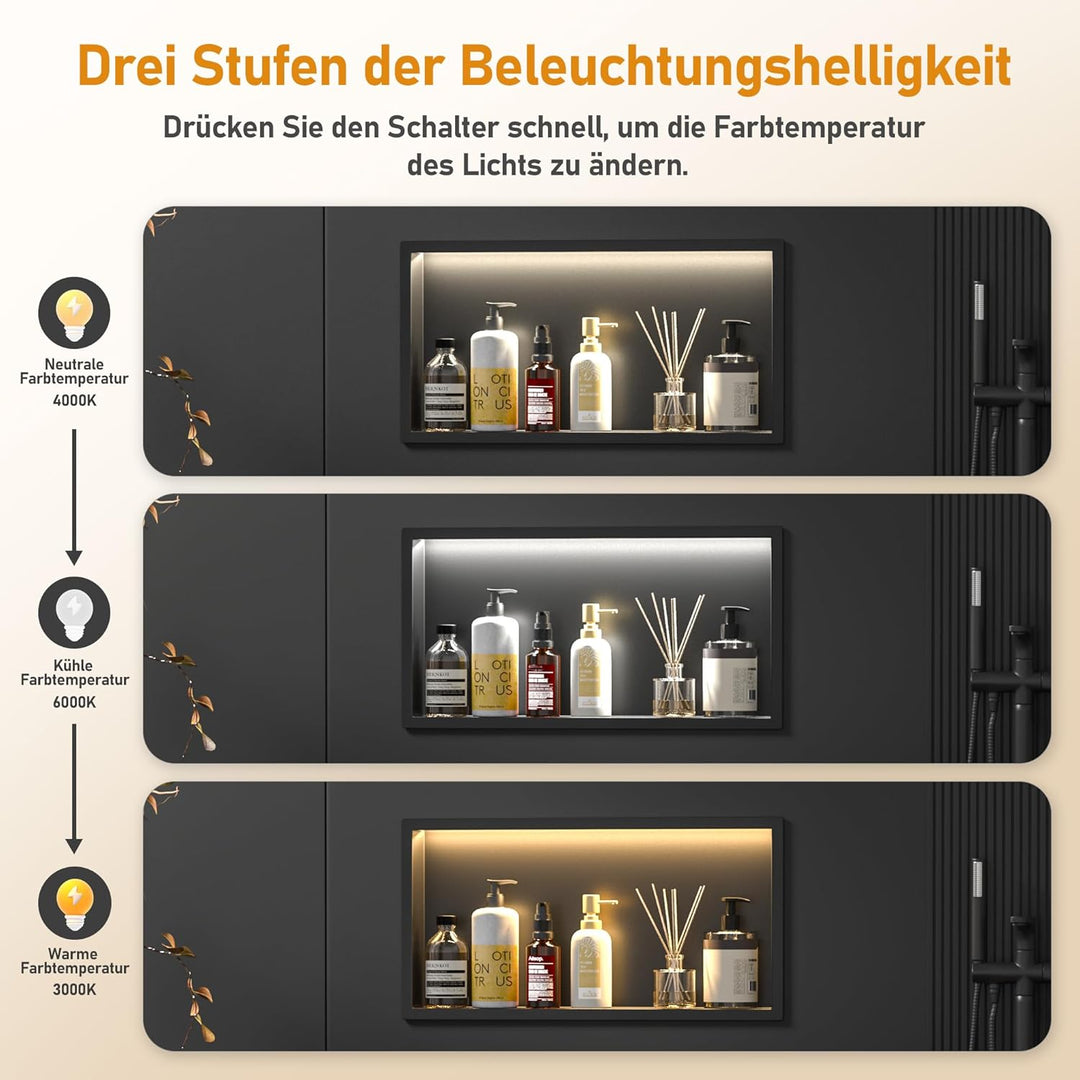 Wandnische Dusche Edelstahl mit LED,Duschnische mit Beleuchtung für Badezimmer Aufbewahrung,Einbau-N