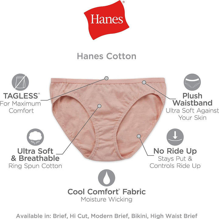 Hanes Women's 6-Pack No Ride Up Cotton Bikini Panty, Assorted, 5