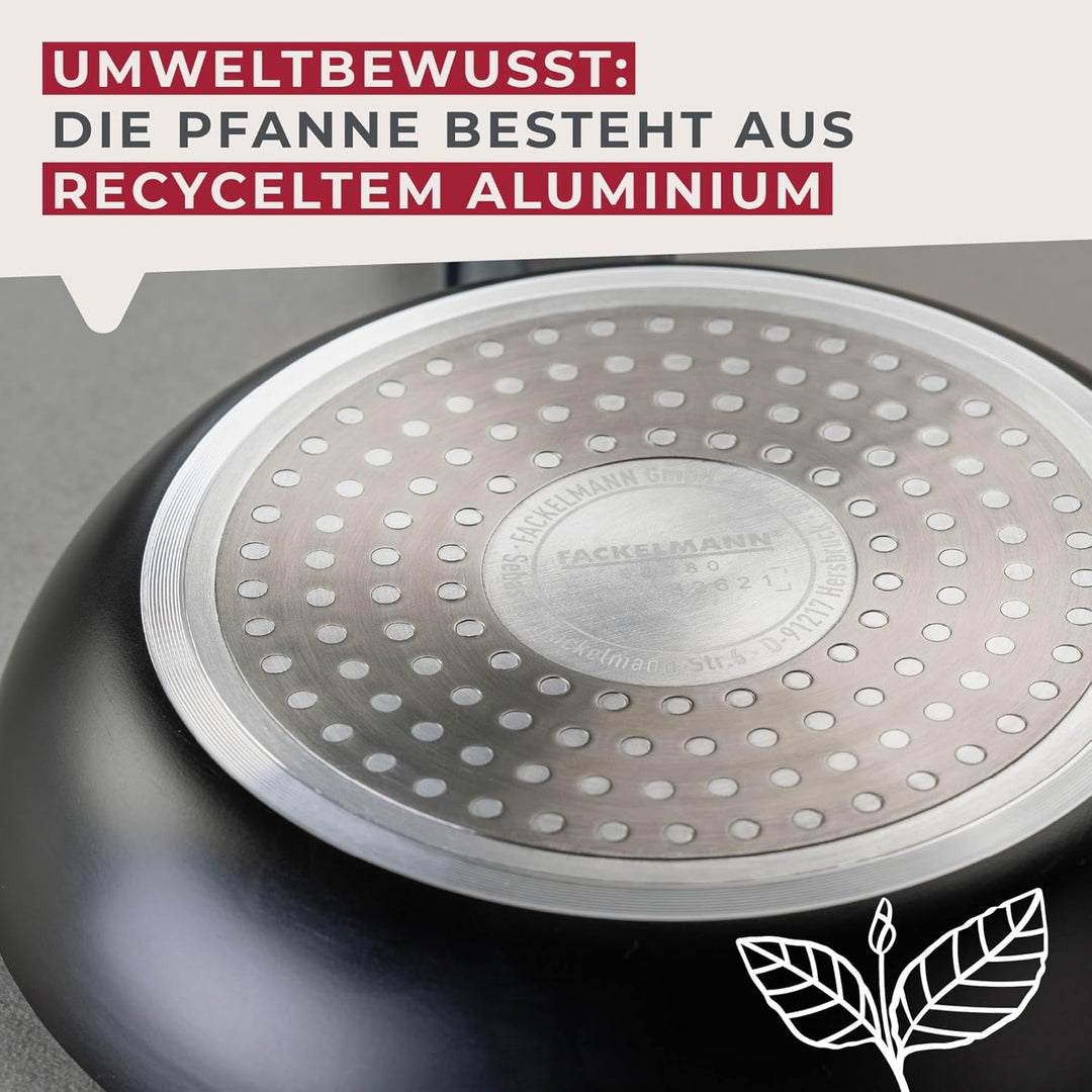 Fackelmann Antihaft-Bratpfanne mit Glasdeckel, Ø 24 cm - Keramik beschichtete Pfanne, Recyceltes Alu