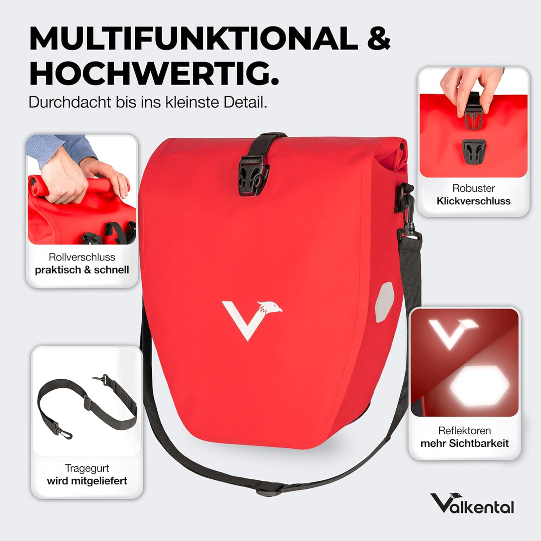 Valkental - Grosse &amp; wasserdichte Gepäckträgertasche - 20L Füllvolumen - Fahrradtasche für Gepäckträ