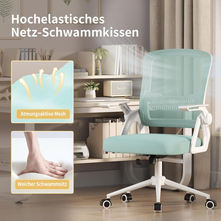 naspaluro Bürostuhl mit Hochklappbare Armlehnen, Schreibtischstuhl Ergonomisch, Drehstuhl mit Netzbe