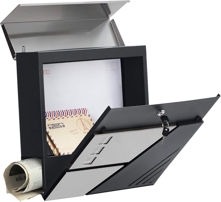 SONGMICS Briefkasten, 2er Set, Wandbriefkasten mit Sichtfenster, für Haustür, mit Schloss und Schlüs