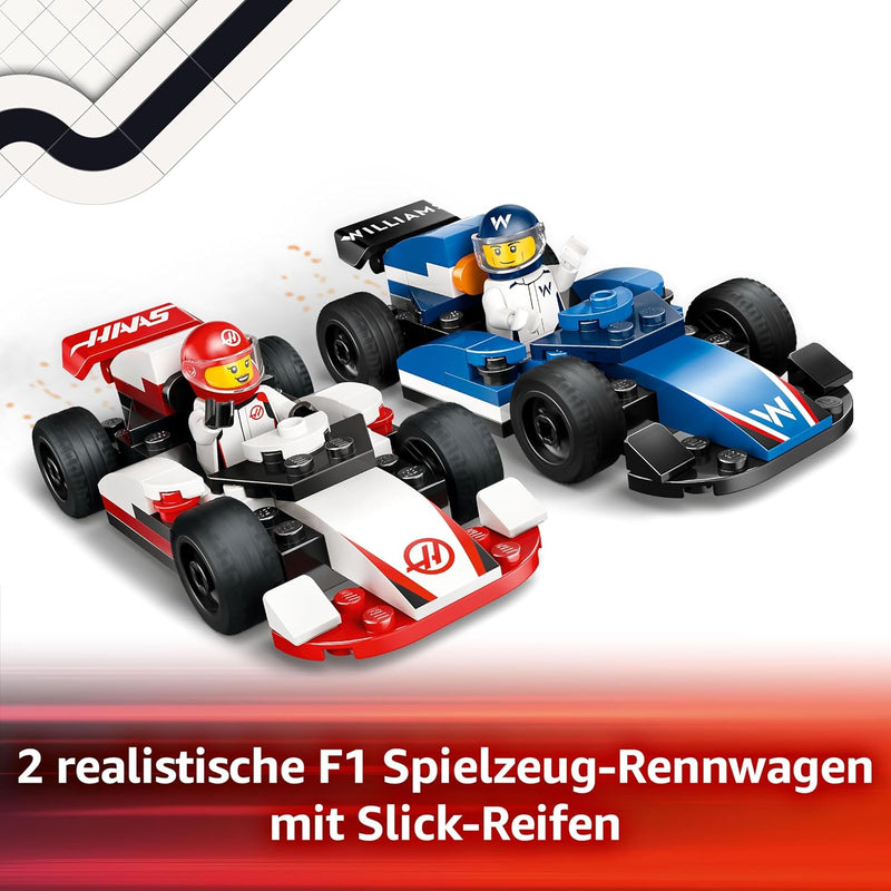 LEGO City F1 Williams Racing und Haas F1 Rennautos - Formel 1 Spielzeug mit baubaren Autos und 2 Ren