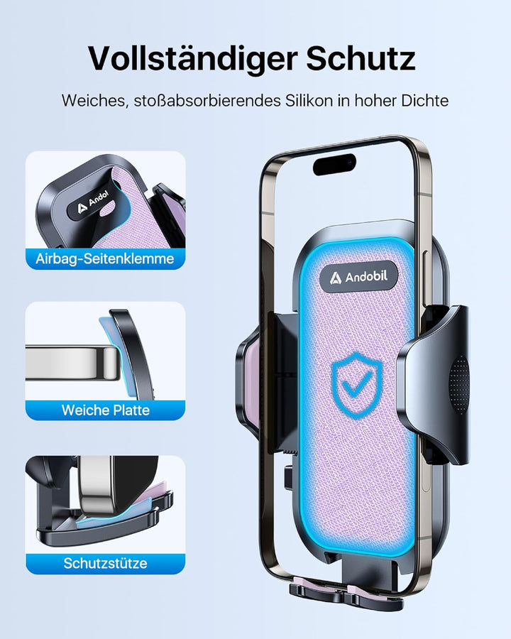 andobil Handyhalterung Auto [2026 Neueste Saugnapf] 3 in 1 Saugnapf & Lüftung Halter Universale KFZ