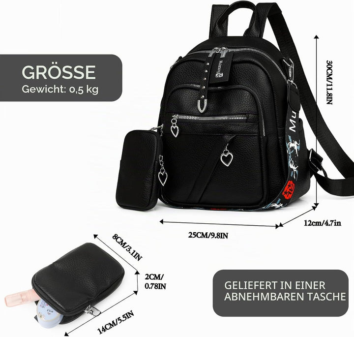 JANSBEN Leder Rucksack Damen Klein, Elegant Cityrucksack Modern Anti-Diebstahl Tagesrucksack Backpac